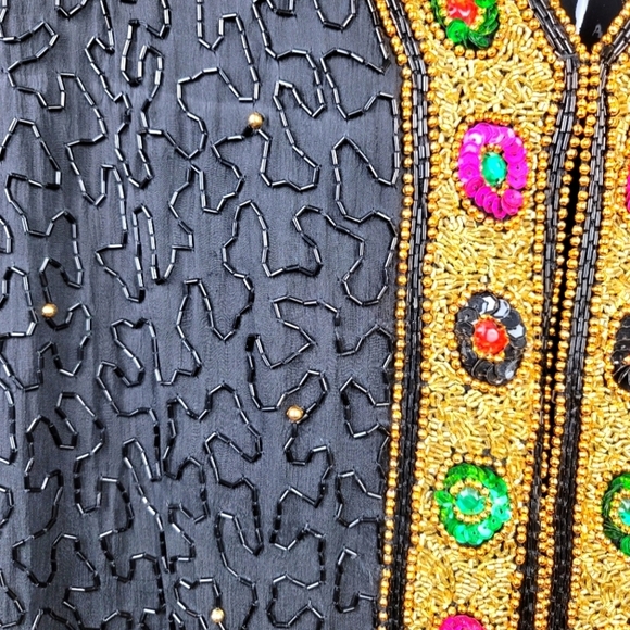 *VINTAGE*TAN CHHO Silk Sequin Jeweled Beaded Jacket - Picture 2 of 16
